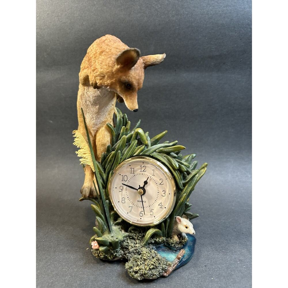 Classic Treasures FOX Table Clock 7.75” Tall Resin Nature Wild Animal WORKS VTG